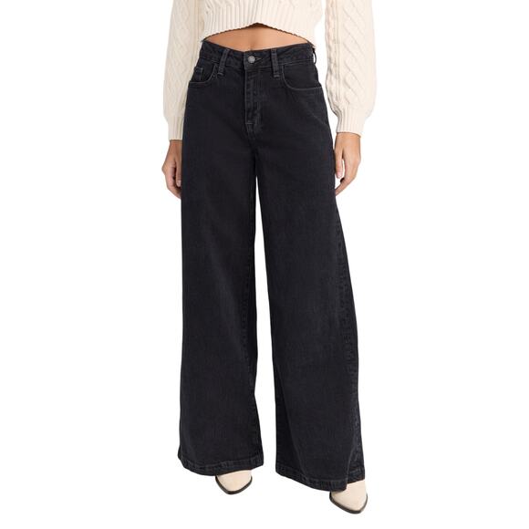 Triarchy Ms. Fonda Black Cotton High Rise Wide Leg Denim Jean Size 26 - Picture 1 of 5